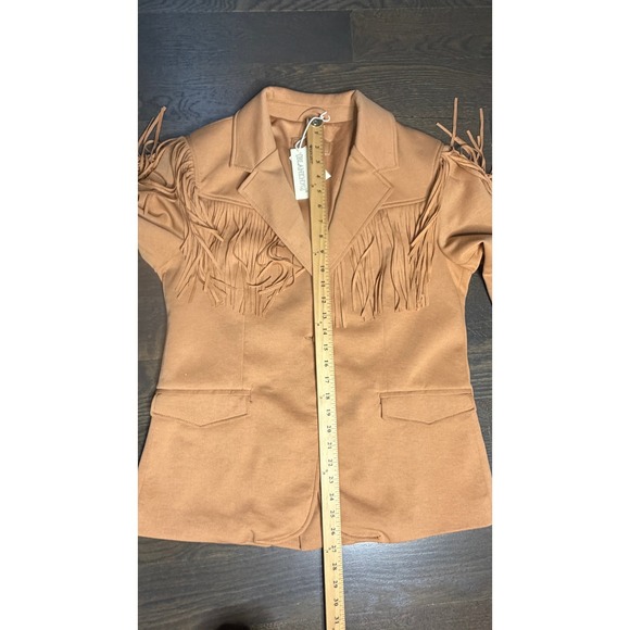 NEW BLANKNYC Faux Tan Suede Fringe Western Blazer Jacket Womens Size L - Picture 7 of 8